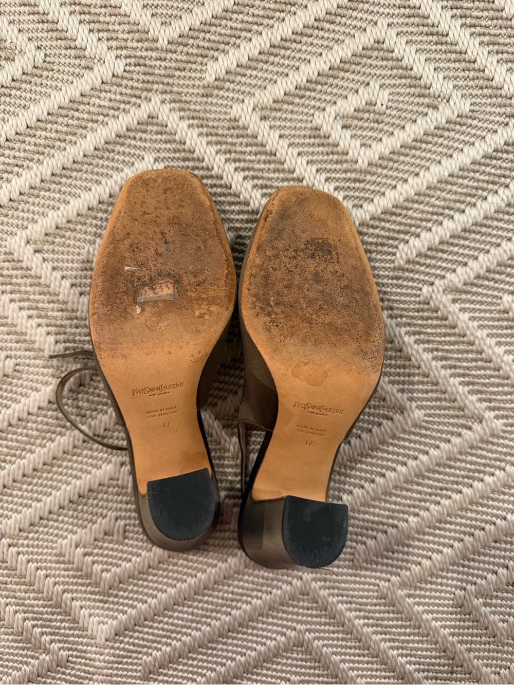 Yves Saint Laurent Olive Slingback Square Toe Pumps - Picture 5 of 7